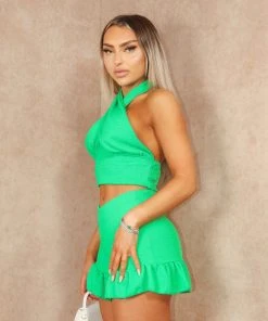 Miss Moda Luxe Green Cheesecloth Halterneck Short And Crop Top Set -Miss Moda Luxe Shop coords 42 scaled