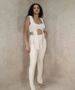 Miss Moda Luxe Wrap Knit Beige Tie Top -Miss Moda Luxe Shop creamproductshot