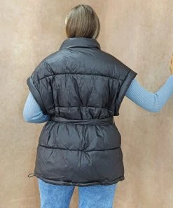 Miss Moda Luxe Black Cuffed Longline Puffer Gilet -Miss Moda Luxe Shop cuffedgiletblack3 scaled