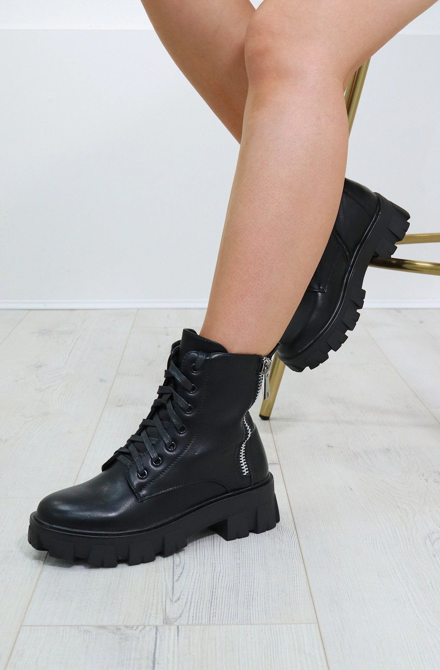 Missmodaluxe DOUBLE UP ZIP DETAIL LACE UP CHUNKY SOLE ANKLE BIKER BOOT IN BLACK 1 Missmodaluxe DOUBLE UP ZIP DETAIL LACE UP CHUNKY SOLE ANKLE BIKER BOOT IN BLACK