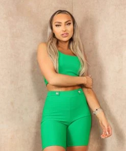 Miss Moda Luxe Green Sculpting Crop Top Gold Button Detailed Short Set -Miss Moda Luxe Shop festival 13 scaled