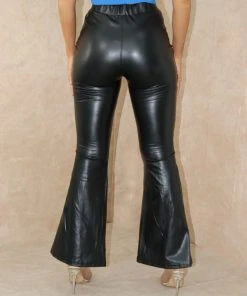 Miss Moda Luxe Black Split Hem Flared Faux Leather Trousers -Miss Moda Luxe Shop flaredtrousers