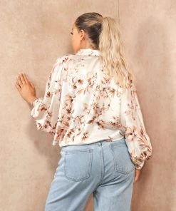 Miss Moda Luxe Gold Floral Satin Long Sleeve Tie Satin Shirt -Miss Moda Luxe Shop floralsatinshirts 06 scaled