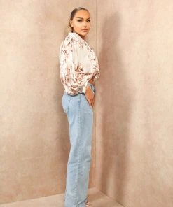 Miss Moda Luxe Gold Floral Satin Long Sleeve Tie Satin Shirt -Miss Moda Luxe Shop floralsatinshirts 09 scaled