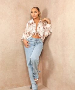 Miss Moda Luxe Gold Floral Satin Long Sleeve Tie Satin Shirt -Miss Moda Luxe Shop floralsatinshirts 10 scaled