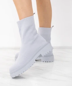 Miss Moda Luxe Grey Fabric Ribbed Ankle Sock Boot