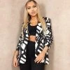 Miss Moda Luxe Black Geometric Print Ruched Sleeve Tailored Blazer