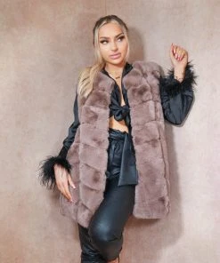 Miss Moda Luxe Taupe Faux Fur Gilet