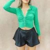 Miss Moda Luxe Green Button Up Long Sleeve Crop Top