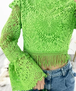 Miss Moda Luxe Green Crochet Lace High Neck Top -Miss Moda Luxe Shop greenclose 1b293767 ba55 4044 8e1c e28f6677d686
