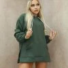 Miss Moda Luxe Khaki Green Oversized Basic Cotton Hoodie