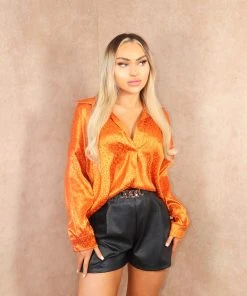 Miss Moda Luxe Orange Leopard Print Satin Blouse -Miss Moda Luxe Shop greenorange 45 scaled