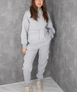 Miss Moda Luxe Grey Cargo Pocket Co Ord Tracksuit Set