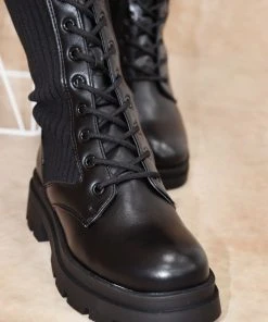 Miss Moda Luxe HOLLY Black Ribbed Knee High Biker Boot -Miss Moda Luxe Shop hollyblack