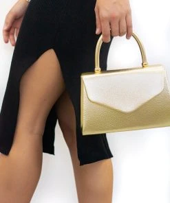 Miss Moda Luxe Metallic Gold Soft Faux Leather Envelope Handbag