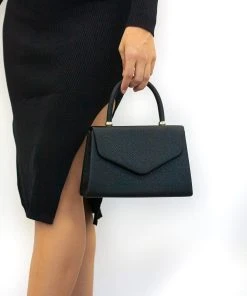 Miss Moda Luxe Black Soft Faux Leather Envelope Handbag