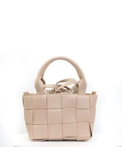 Miss Moda Luxe BEIGE WOVEN BUCKET BAG AND POUCH