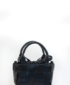Miss Moda Luxe BLACK WOVEN BUCKET BAG AND POUCH