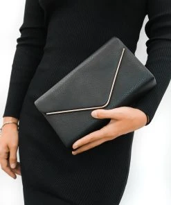 Miss Moda Luxe ENVELOPE BLACK CLUTCH CHAIN HANDBAG