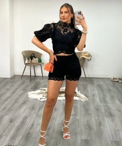 Miss Moda Luxe Black Premium Crochet Lace Co-ord Set