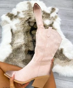 Miss Moda Luxe Pink Mid Calf High Toe Detail Cowboy Boot