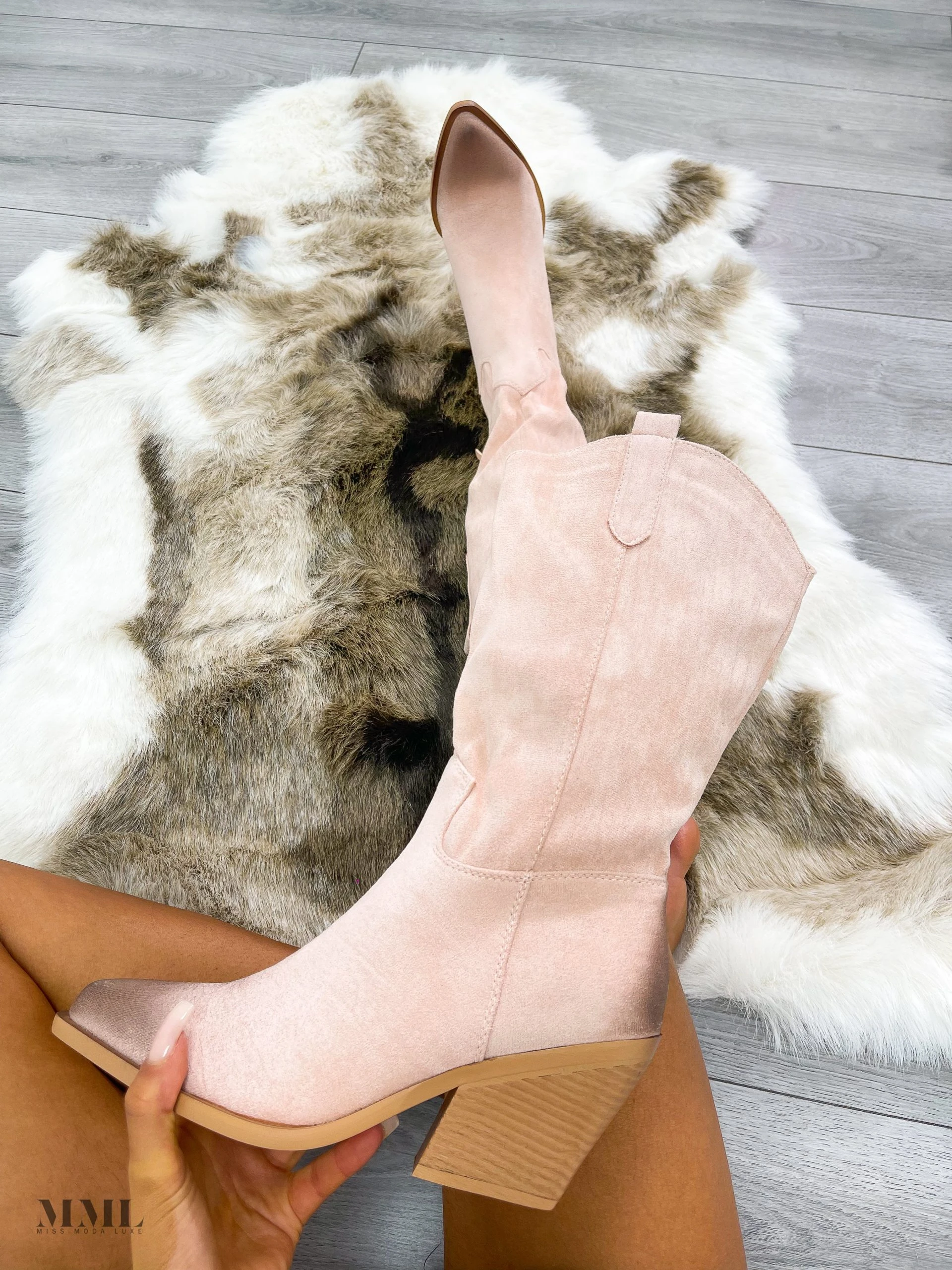 Miss Moda Luxe Pink Mid Calf High Toe Detail Cowboy Boot 1 Miss Moda Luxe Pink Mid Calf High Toe Detail Cowboy Boot