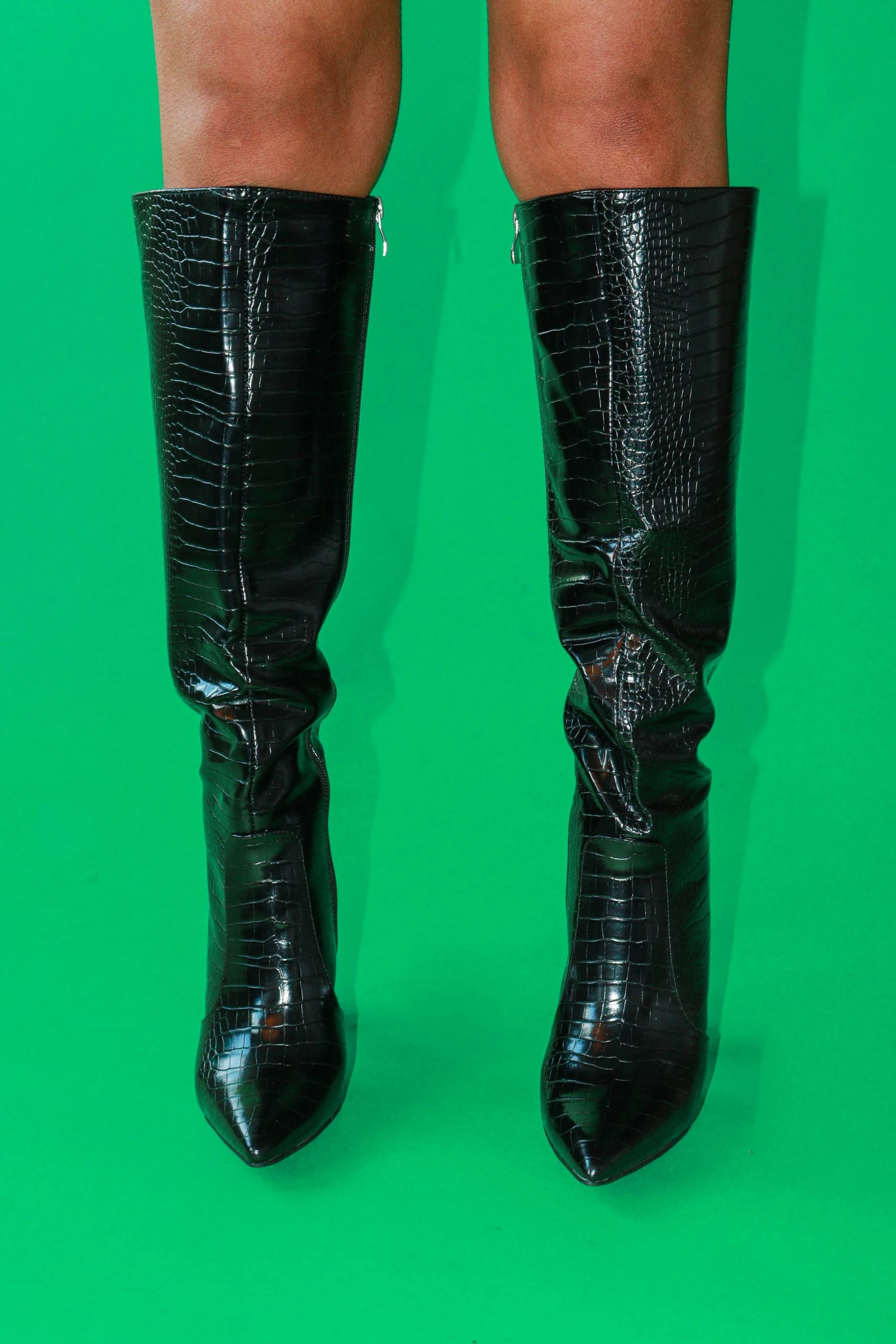 Miss Moda Luxe KYLIE Black Faux Croc Knee High Heeled Boot 3 Miss Moda Luxe KYLIE Black Faux Croc Knee High Heeled Boot - Image 3