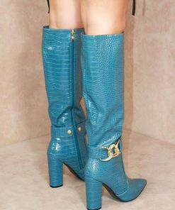 Miss Moda Luxe Dusky Blue KYLIE Chain Croc Knee High Boot -Miss Moda Luxe Shop kyliechain 10 scaled