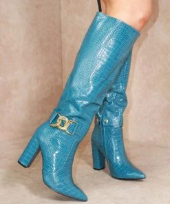 Miss Moda Luxe Dusky Blue KYLIE Chain Croc Knee High Boot -Miss Moda Luxe Shop kyliechain 13 scaled