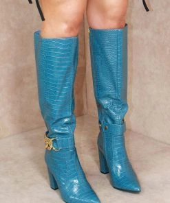 Miss Moda Luxe Dusky Blue KYLIE Chain Croc Knee High Boot -Miss Moda Luxe Shop kyliechain 9 scaled