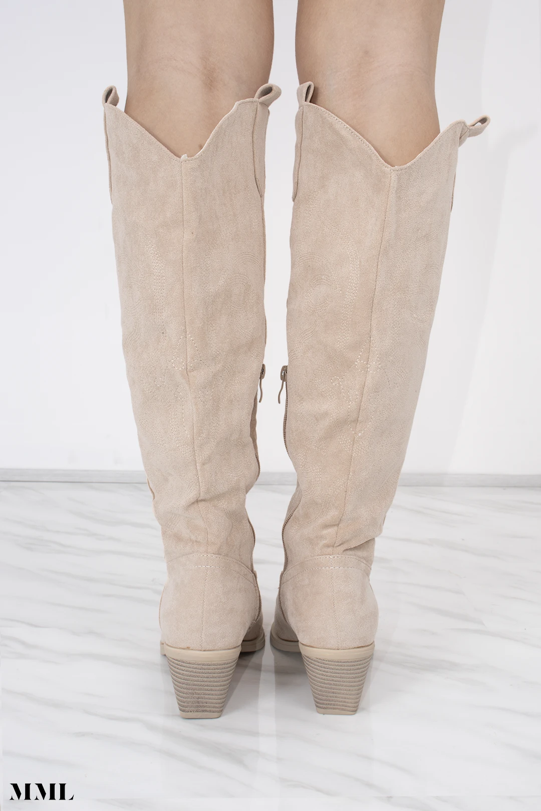 Miss Moda Luxe Beige Knee High Embroidery Faux Suede Cowboy Boot 5 Miss Moda Luxe Beige Knee High Embroidery Faux Suede Cowboy Boot - Image 5