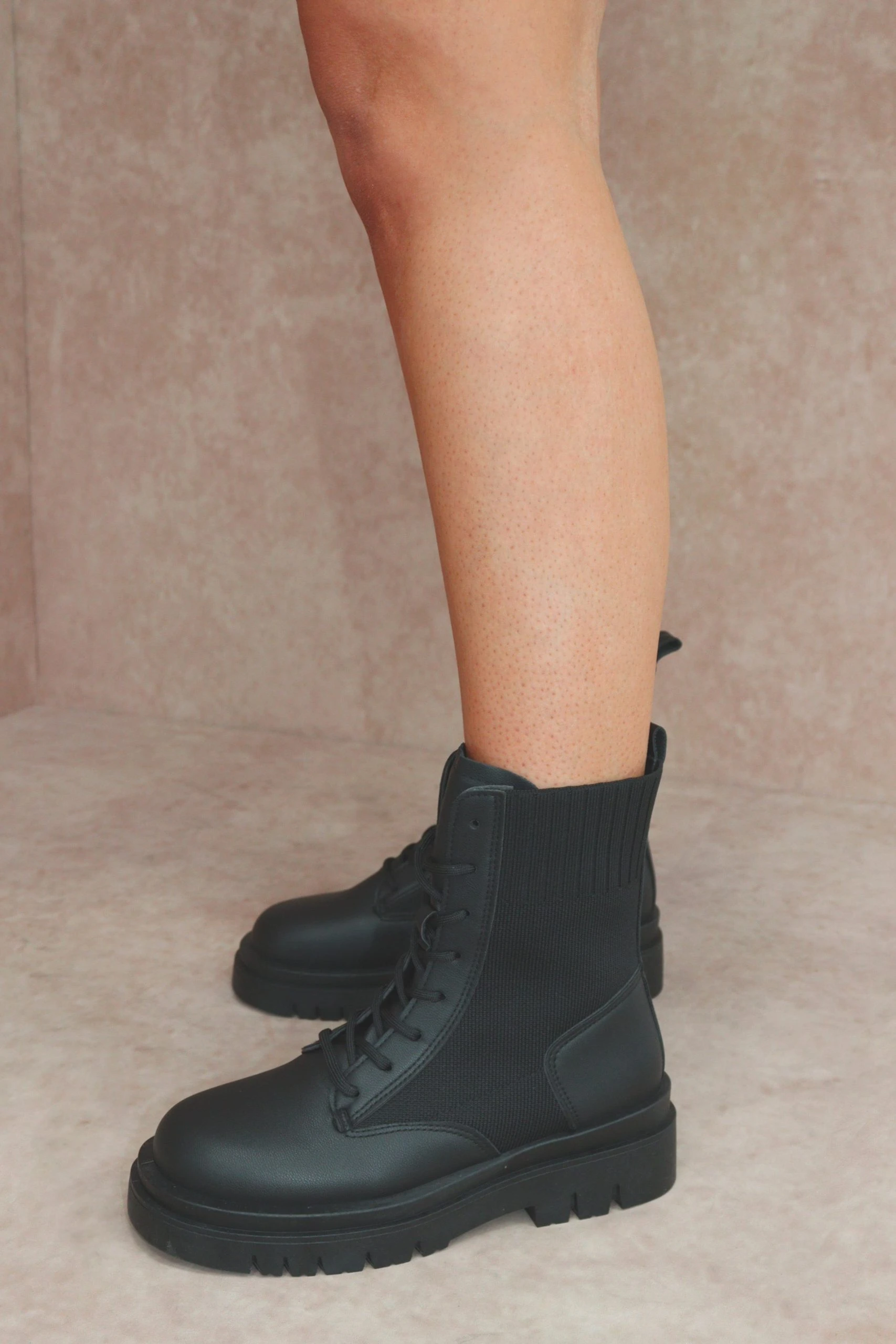 Miss Moda Luxe NICKI Black Knitted Chunky Sole Biker Boot 3 Miss Moda Luxe NICKI Black Knitted Chunky Sole Biker Boot - Image 3