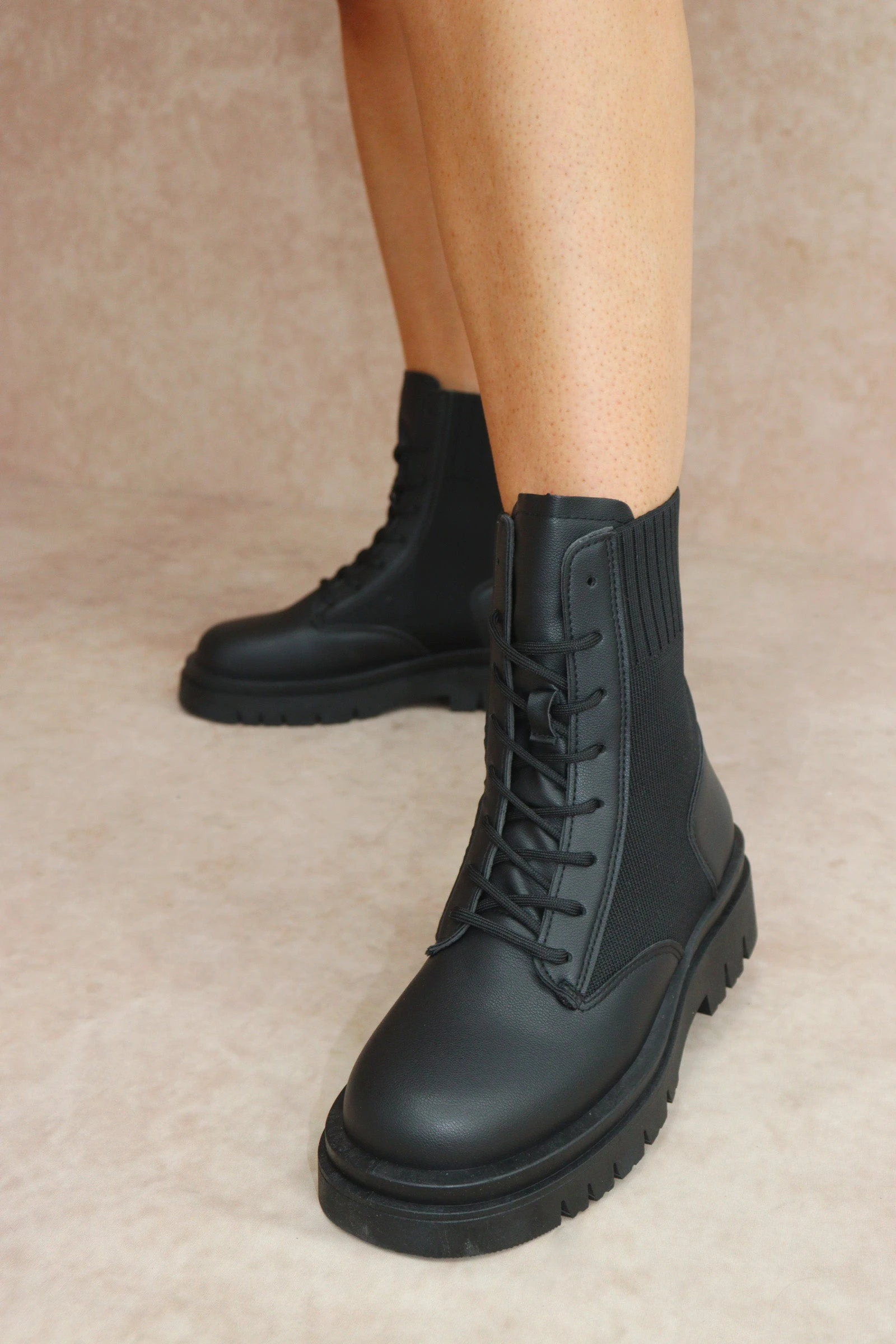 Miss Moda Luxe NICKI Black Knitted Chunky Sole Biker Boot 1 Miss Moda Luxe NICKI Black Knitted Chunky Sole Biker Boot