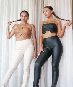 Miss Moda Luxe Black Split Hem Faux Leather Legging