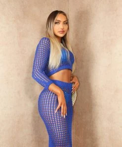 Miss Moda Luxe Luxury Blue Crochet Long Sleeve Top And Split Midi Skirt Cover Up Set -Miss Moda Luxe Shop oceanbeach 44 scaled