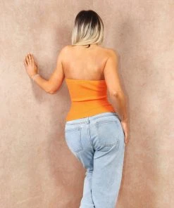 Miss Moda Luxe Orange Premium Bandeau Sculpted Knit Ribbed Top -Miss Moda Luxe Shop orangebandeau4 scaled