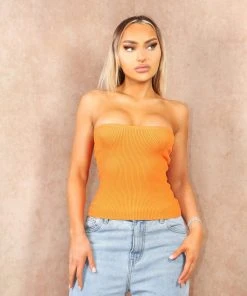 Miss Moda Luxe Orange Premium Bandeau Sculpted Knit Ribbed Top -Miss Moda Luxe Shop orangebandeautop3 scaled
