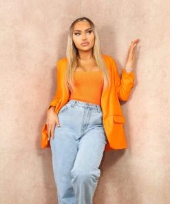 Miss Moda Luxe Orange Premium Bandeau Sculpted Knit Ribbed Top -Miss Moda Luxe Shop orangeblazer4 scaled