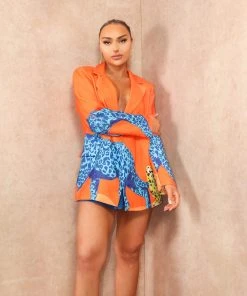 Miss Moda Luxe Orange Premium Cheetah Graphic Print Colour-block Blazer -Miss Moda Luxe Shop orangecheetah 5 scaled