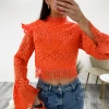 Miss Moda Luxe Orange Crochet Lace High Neck Top
