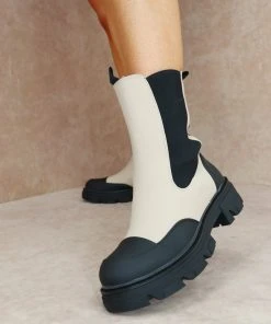 Miss Moda Luxe PIA Beige Chunky Sole Chelsea Ankle Boot