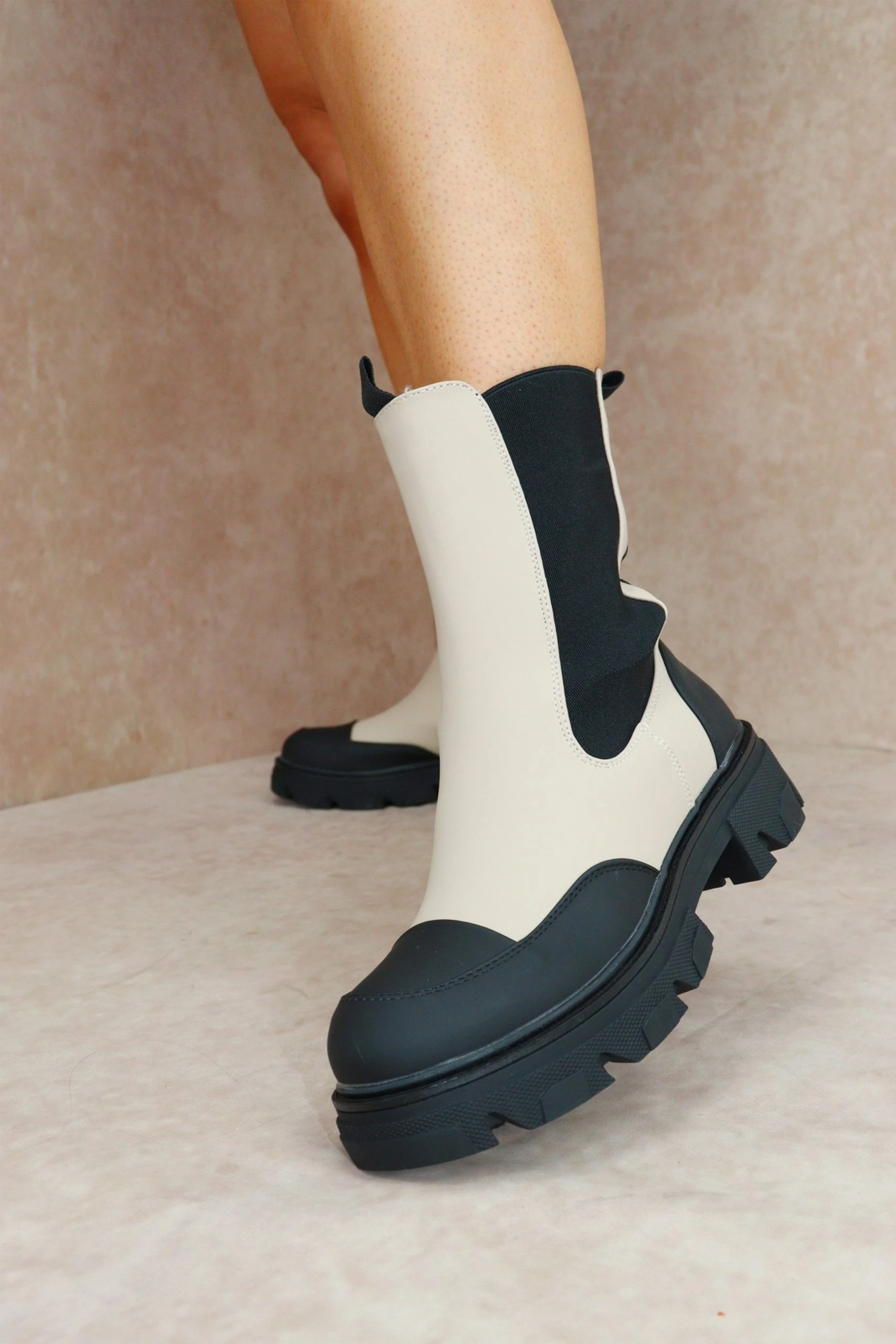 Miss Moda Luxe PIA Beige Chunky Sole Chelsea Ankle Boot 1 Miss Moda Luxe PIA Beige Chunky Sole Chelsea Ankle Boot