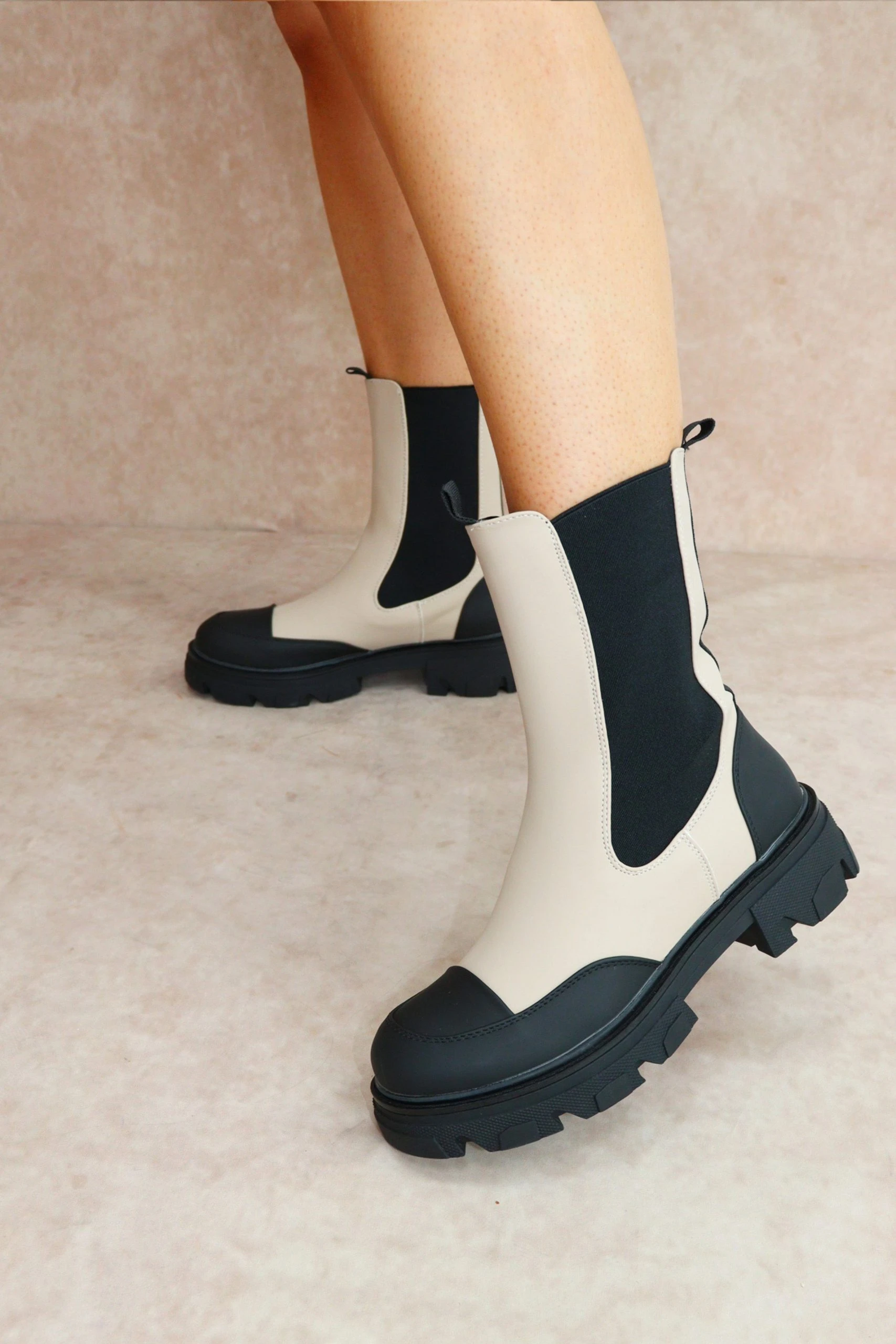 Miss Moda Luxe PIA Beige Chunky Sole Chelsea Ankle Boot 3 Miss Moda Luxe PIA Beige Chunky Sole Chelsea Ankle Boot - Image 3