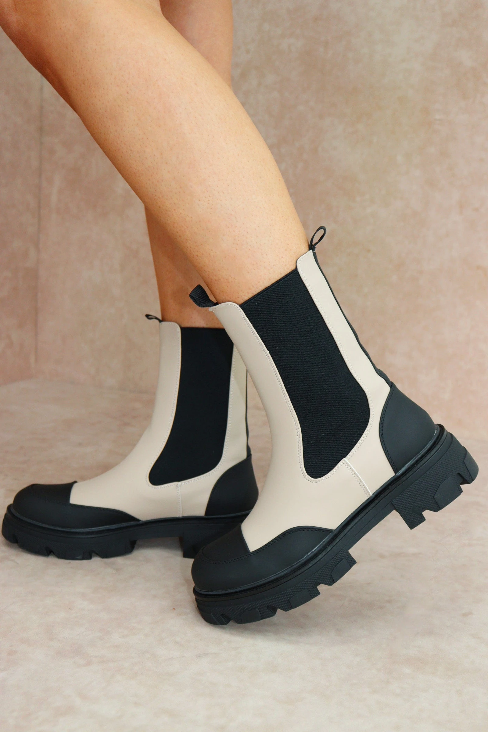 Miss Moda Luxe PIA Beige Chunky Sole Chelsea Ankle Boot 2 Miss Moda Luxe PIA Beige Chunky Sole Chelsea Ankle Boot - Image 2