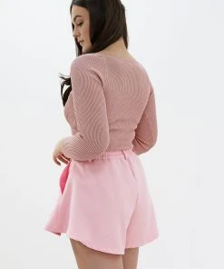 Miss Moda Luxe OUT OF LINE PINK SQUARE NECK RIBBED KNIT BODYSUIT -Miss Moda Luxe Shop pinkbodyback scaled