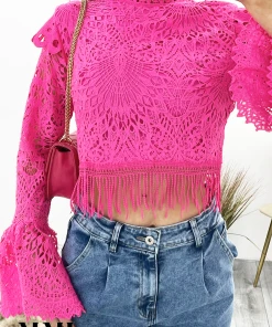Miss Moda Luxe Pink Crochet Lace High Neck Top 7 Miss Moda Luxe Pink Crochet Lace High Neck Top -Miss Moda Luxe Shop pinksuperclose