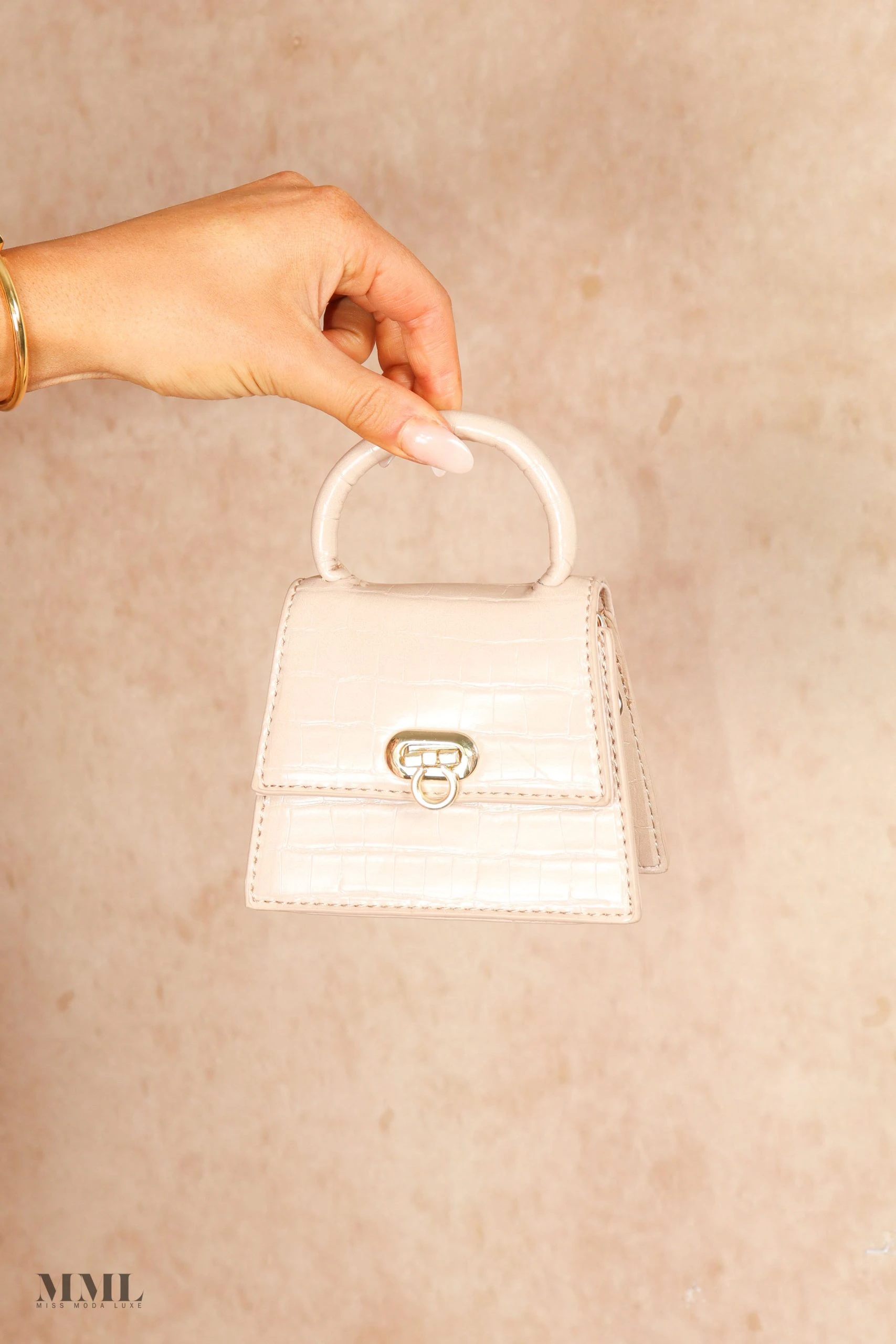 Miss Moda Luxe Beige Faux Croc Micro Mini Bag 2 Miss Moda Luxe Beige Faux Croc Micro Mini Bag - Image 2