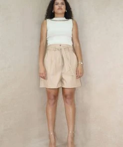 Miss Moda Luxe Beige Faux Leather Paperbag Tie Shorts -Miss Moda Luxe Shop productshotsshoesoutout 56
