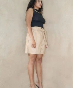 Miss Moda Luxe Beige Faux Leather Paperbag Tie Shorts -Miss Moda Luxe Shop productshotsshoesoutout 71