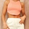 Miss Moda Luxe Coral Basic Luxury Ribbed Racer Vest Crop Top